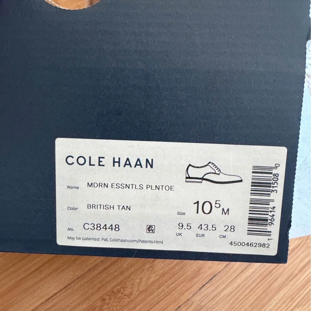 Cole Haan Men’s 10.5 Leather Modern Essentials Plain Toe Oxford Shoe British Tan - Picture 2 of 9